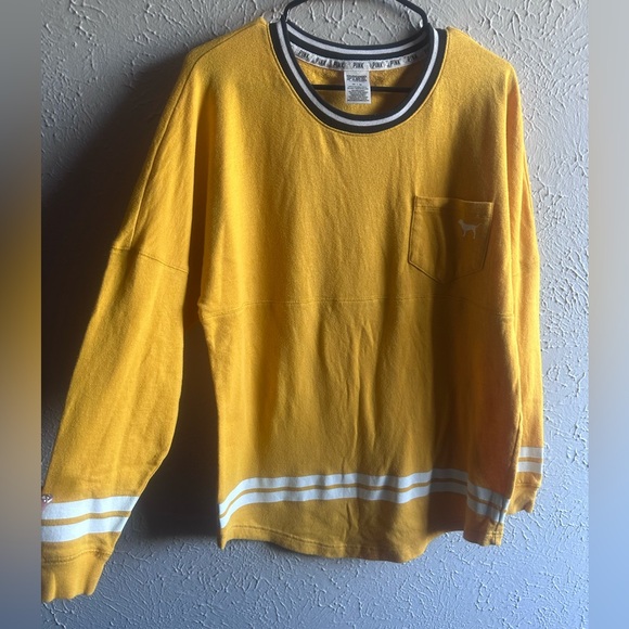 PINK Womens Medium Shirt Long
Sleeve Pocket Yellow White Stripe
Logo. - Picture 8 of 8